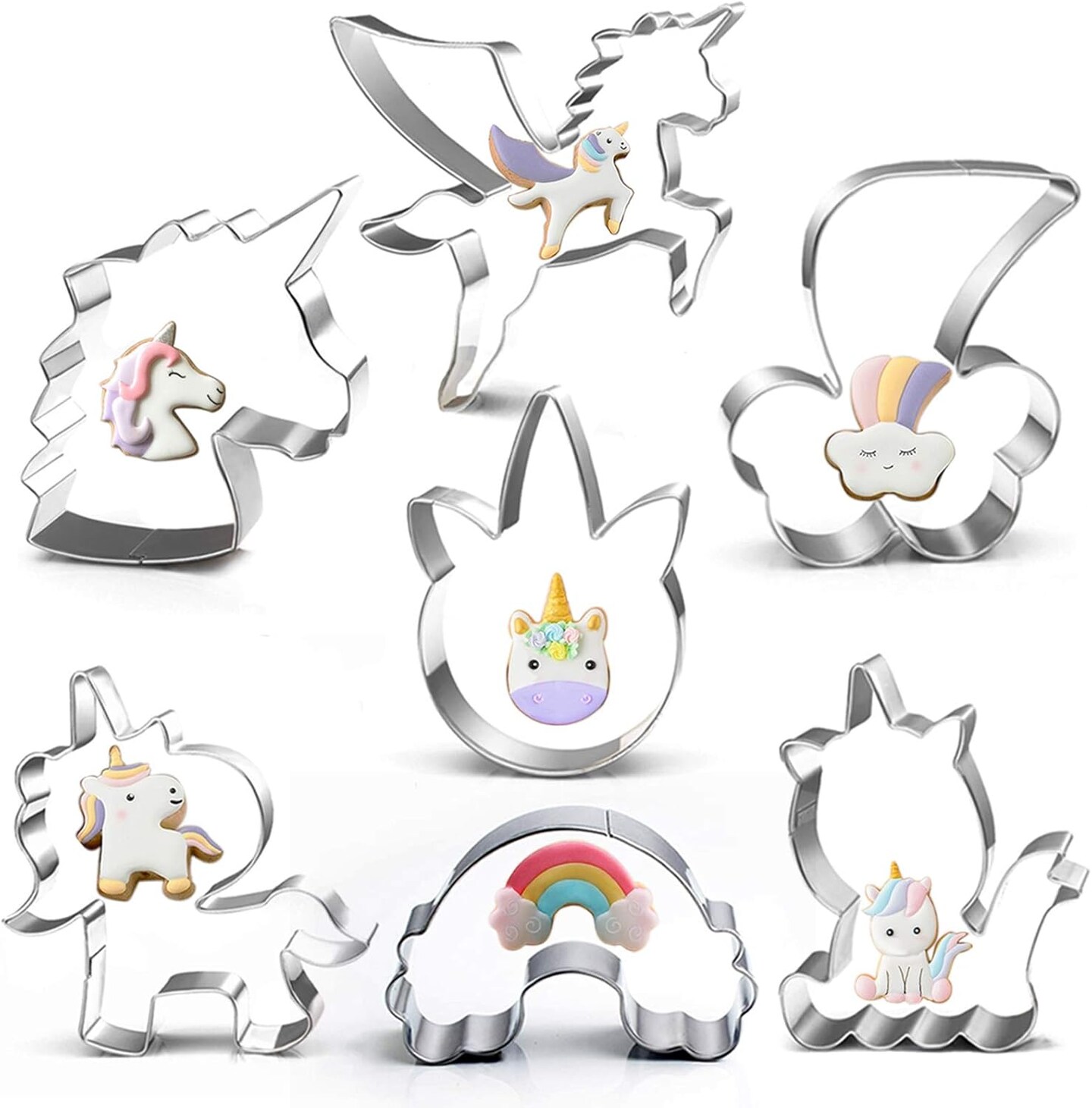 Unicorn Cookie Cutter Set-3 Inches-7 Piece-5 Unicorn Face&#x26;Head, Rainbow, Shooting Star, Fantasy Unicorn Fondant Molds for Kids Holiday Wedding Birthday Party Supplies Favors.
