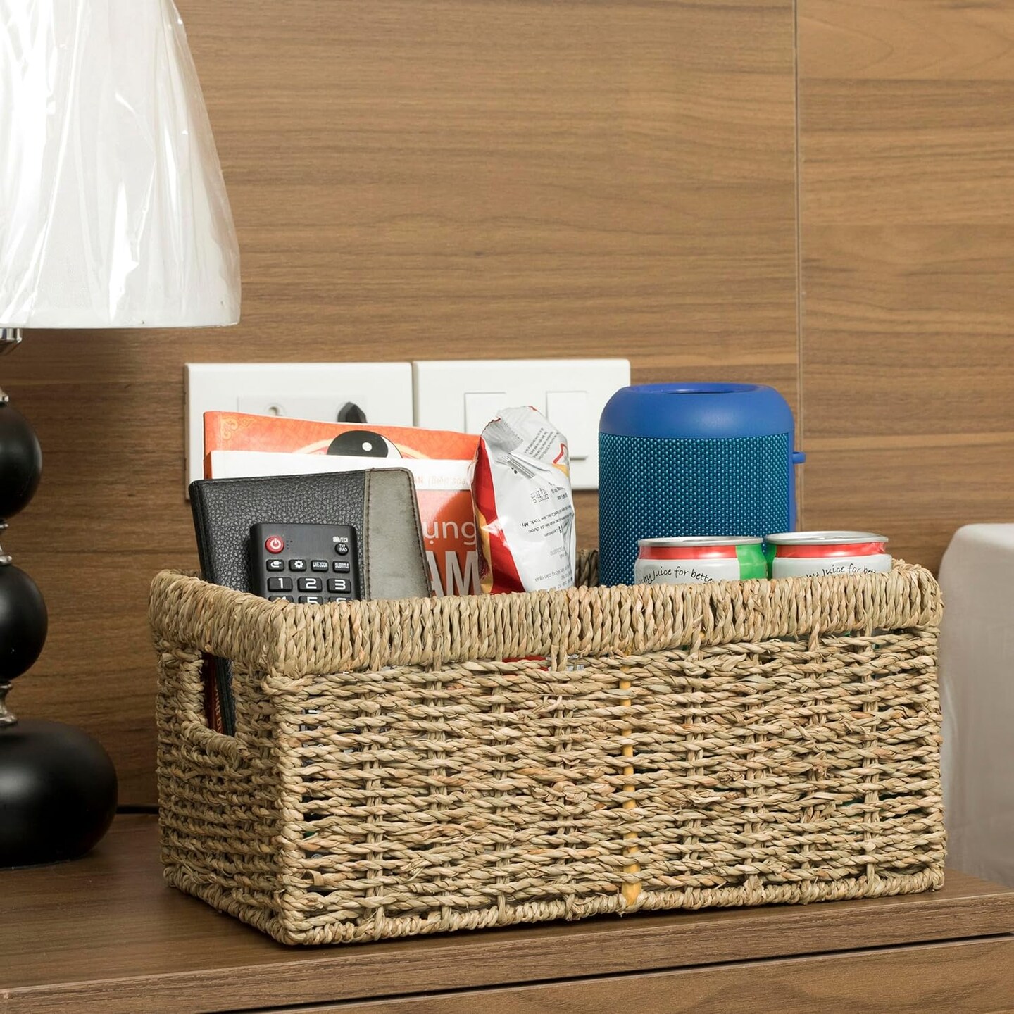 Wicker Baskets (Medium, Seagrass, 1PC) Rattan Storage Baskets for Shelves, Woven Seagrass Holder