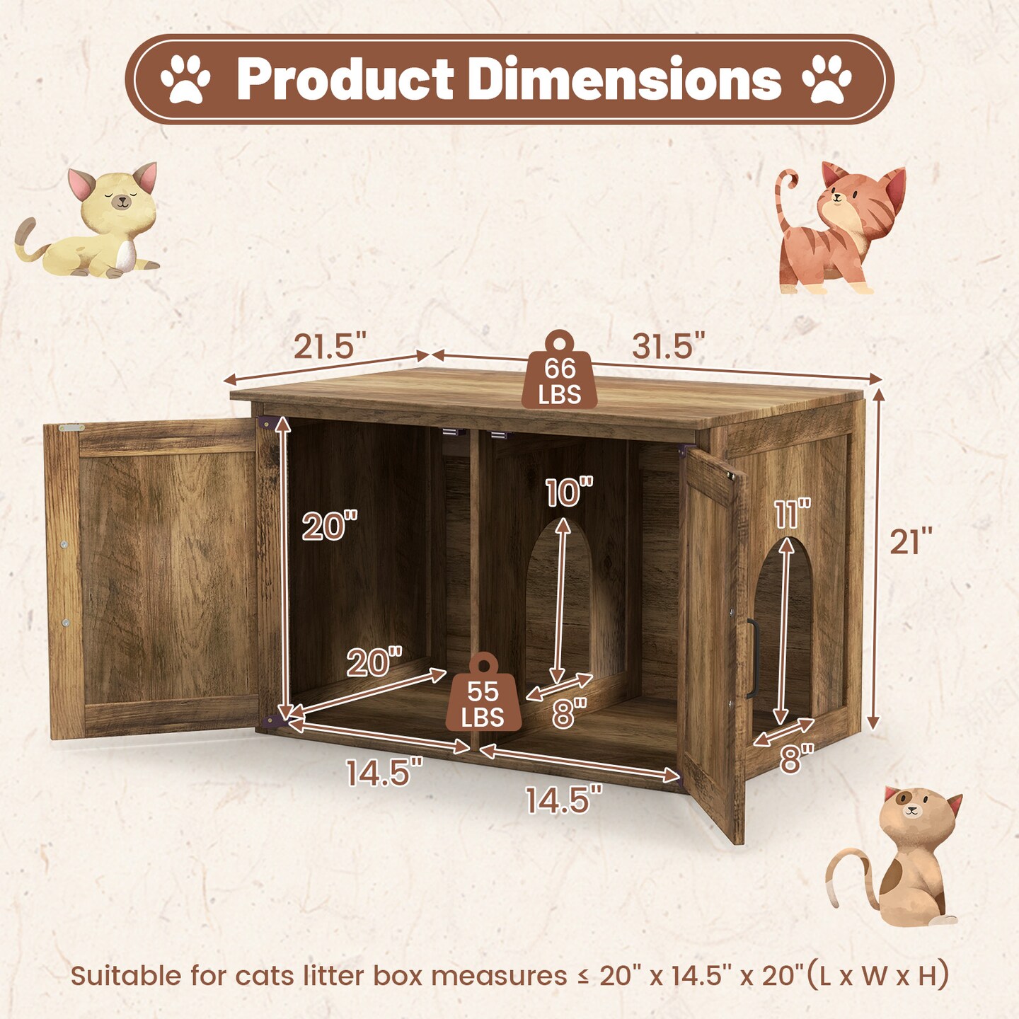 Oak Wooden Flip Top Hidden Cat Washroom Furniture with Removable Divider and Flip Top Opening