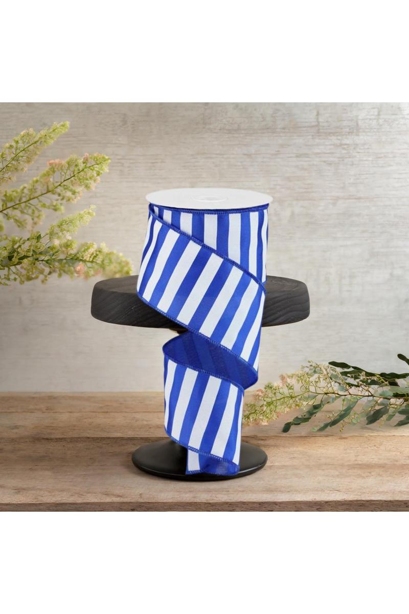 2.5&#x22; Horizontal Royal Blue &#x26; White Stripe Ribbon (10 Yard)
