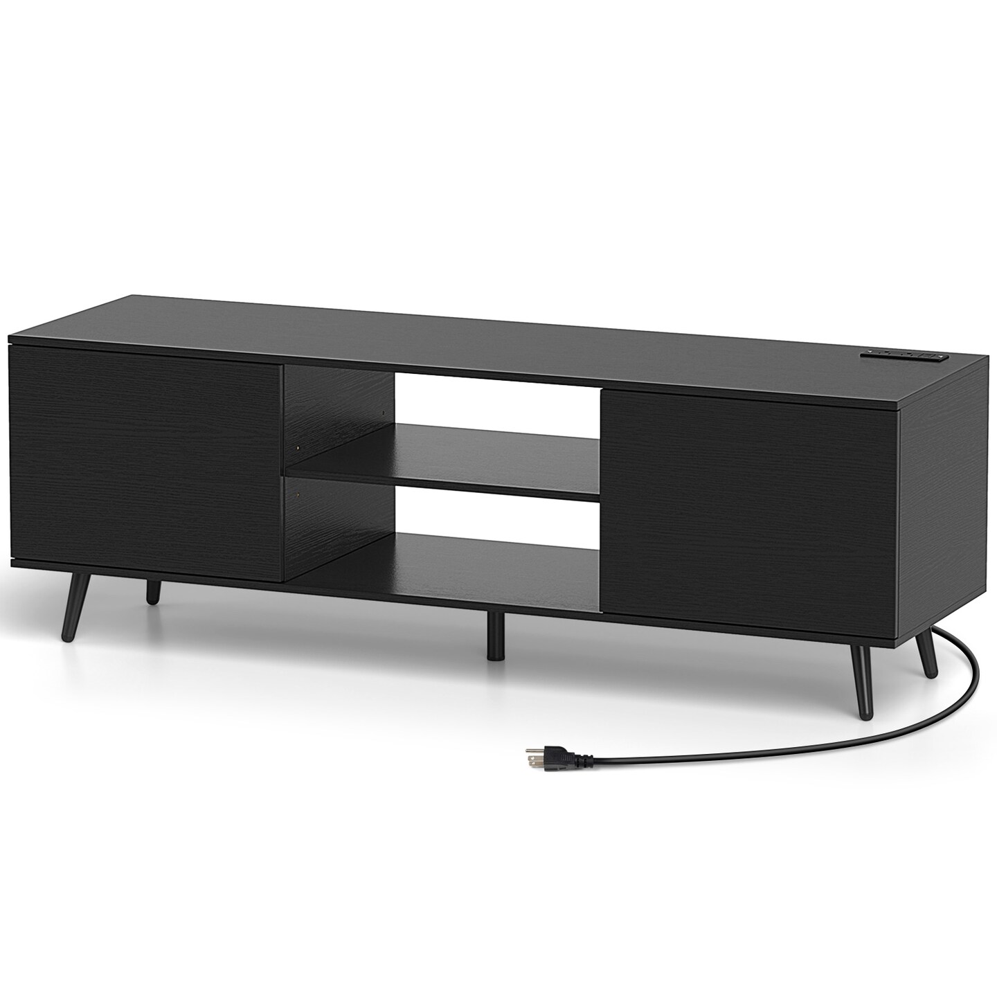 Media Console Table with 2 Side Cabinets with Doors and 3-Position Adjustable Shelf