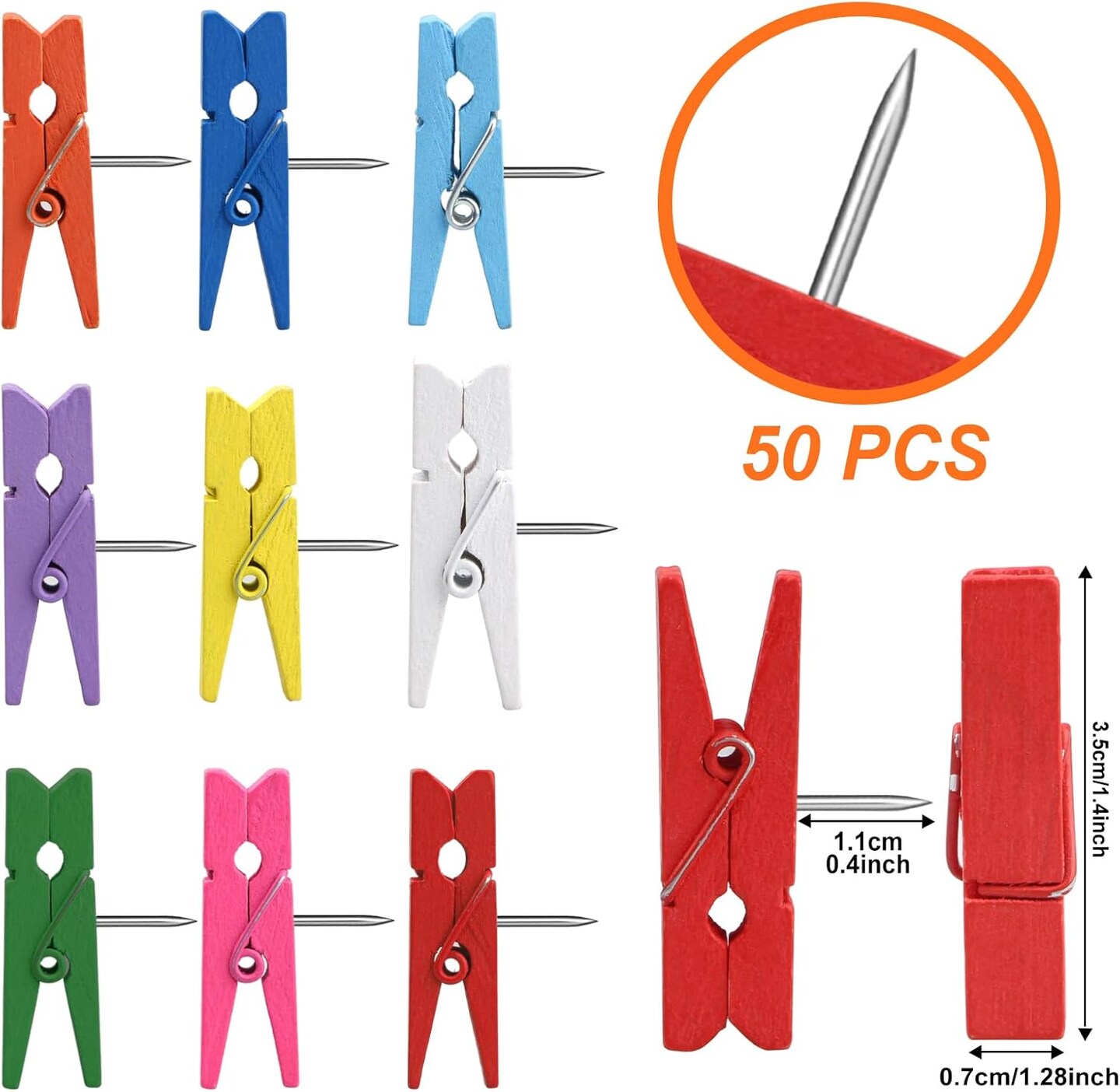 Wooden Push Pin Clips 50 Pcs, Pins Clips Creative Paper Clips with Pins for Cork Board and Photo Wall No Holes for The Paper