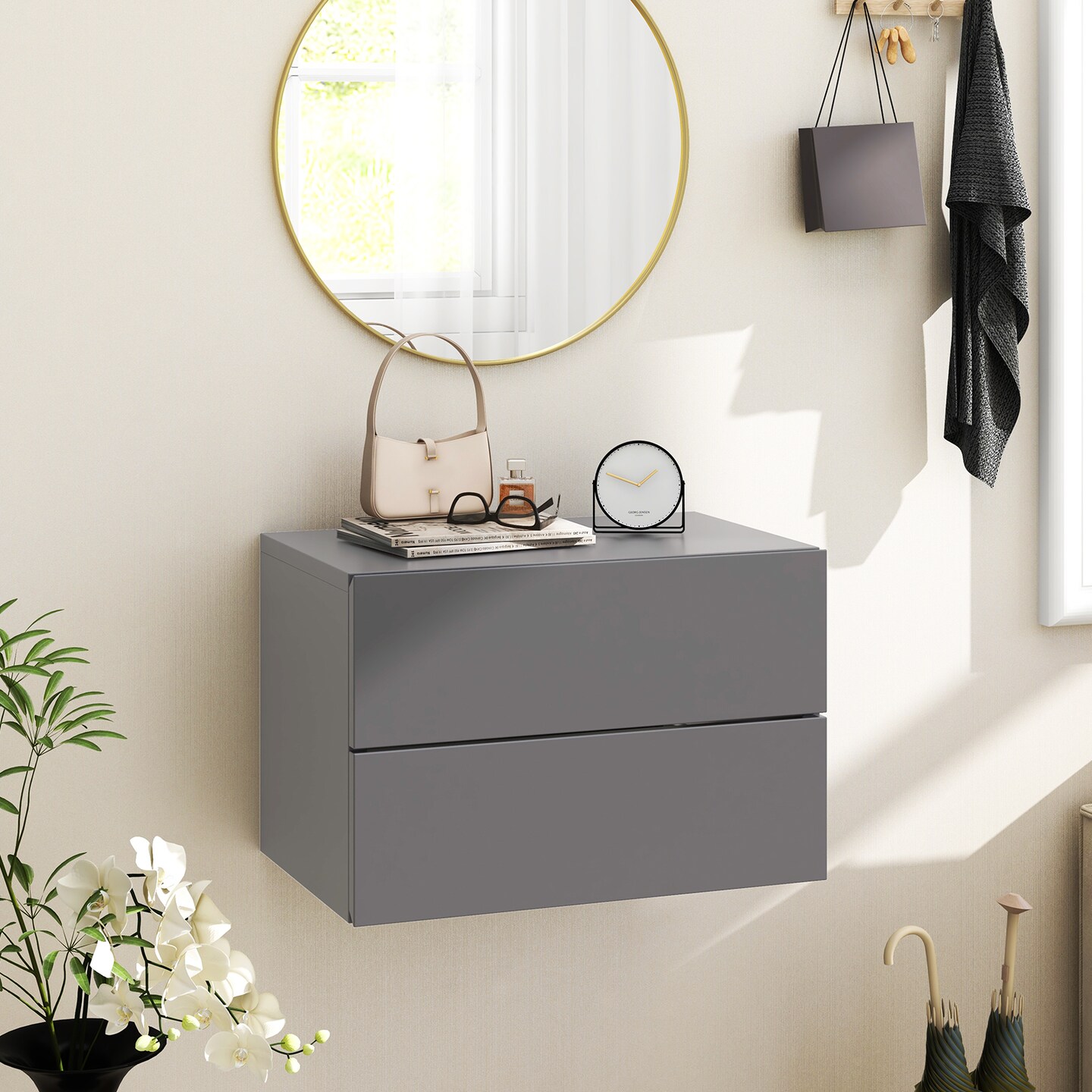 Floating Nightstand with 2 Drawers, Wall-Mounted and Modern Design