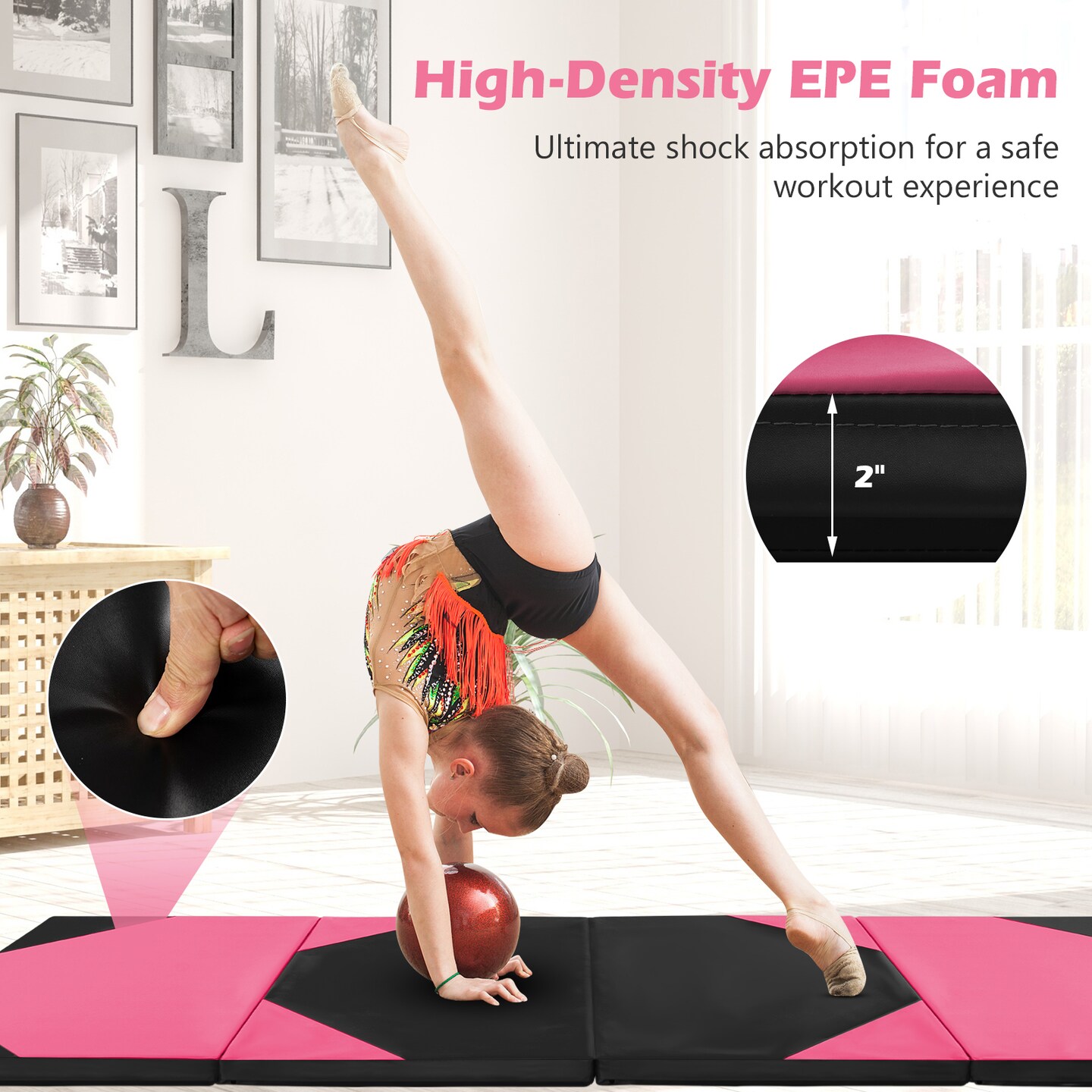 10-Feet Long Folding Exercise Mat with Waterproof PU Leather Cover Perfect for Stretches and Routines