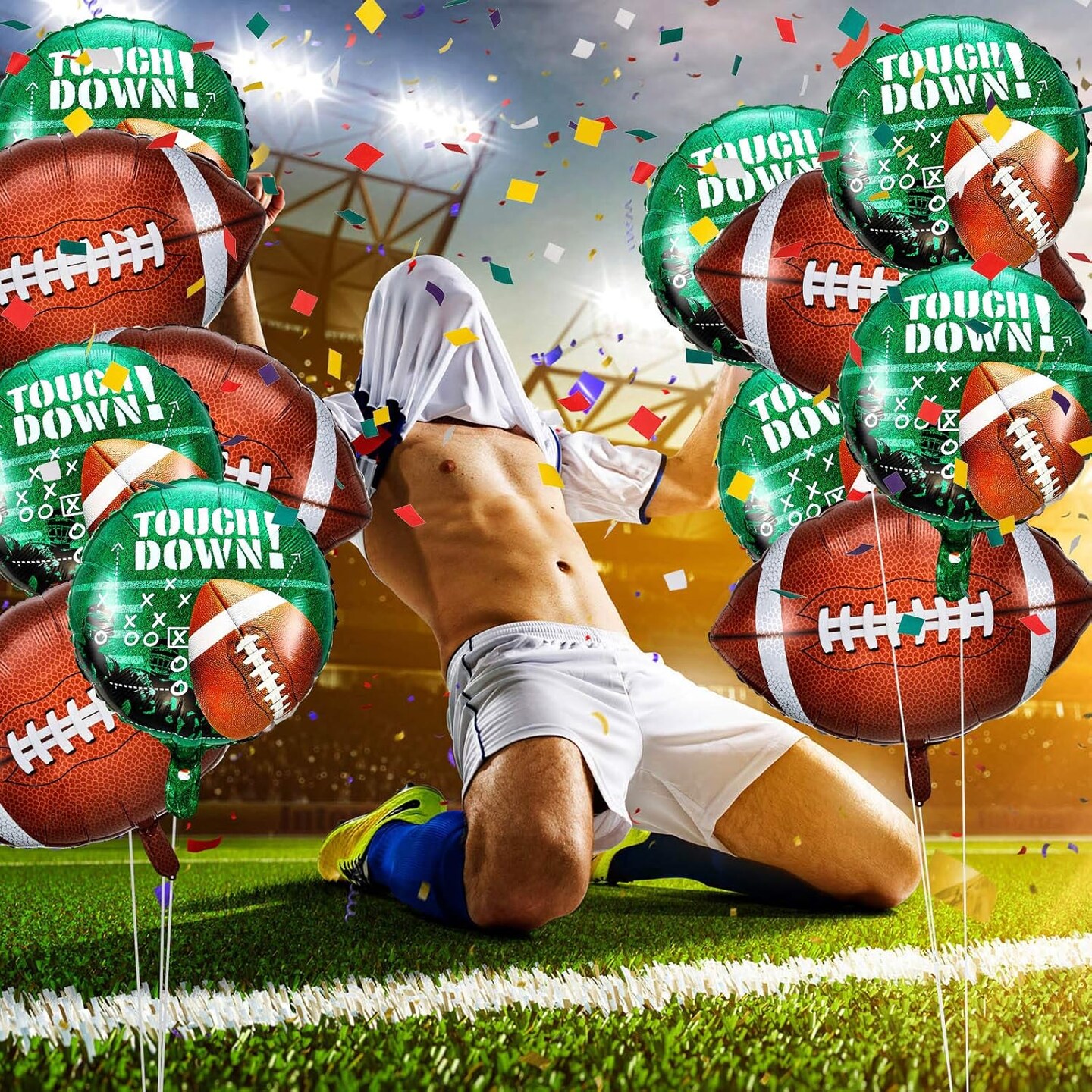 Football Balloons Set - Field &#x26; Foil Balloons for Tailgate Game Day Theme Supplies - Birthday Party Decorations (12 Pieces)