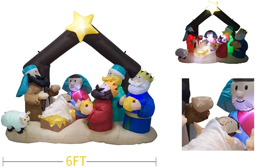 Christmas Inflatable Nativity Sets for Christmas Outdoor Decoration with Flashing LED Lights,Outdoor Inflatable Nativity Scene Set Lighted Blow up Christmas Baby Jesus Yard Indoor Props