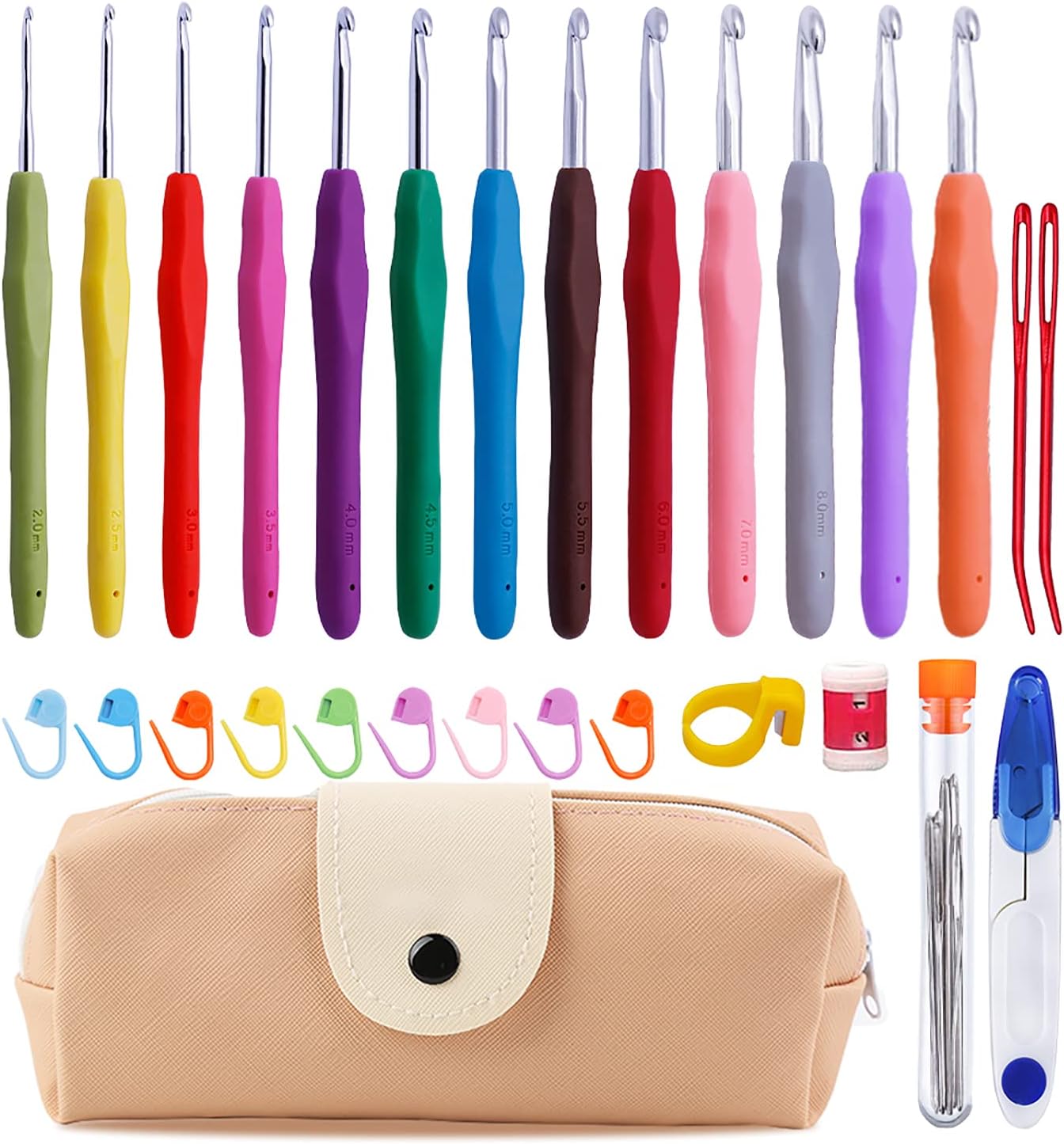 38 Pack Crochet Hooks Set, 13 Pcs 2mm(b)-10mm(n) Ergonomic Soft Grip Crochet Handles, Crochet Needle with Storage Case, for Arthritic Hands, Extra Long&#x202F; Knitting Needles
