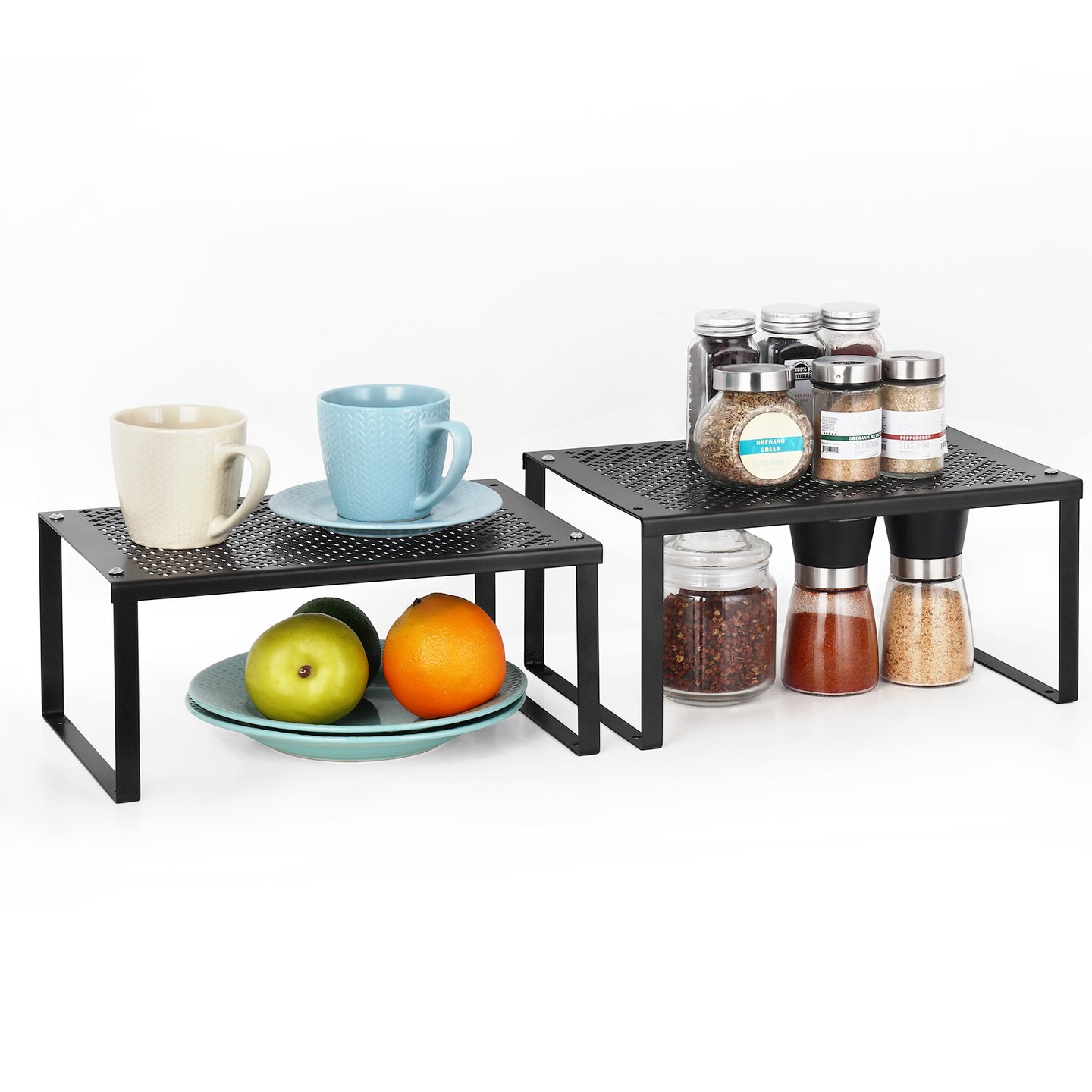 2-Pack Expandable &#x26; Stackable Kitchen Shelf Organizers &#x2013; Heavy-Duty Metal Cabinet &#x26; Countertop Storage for Plates, Cups, Cans (12.7-23.9&#x201D; Adjustable)