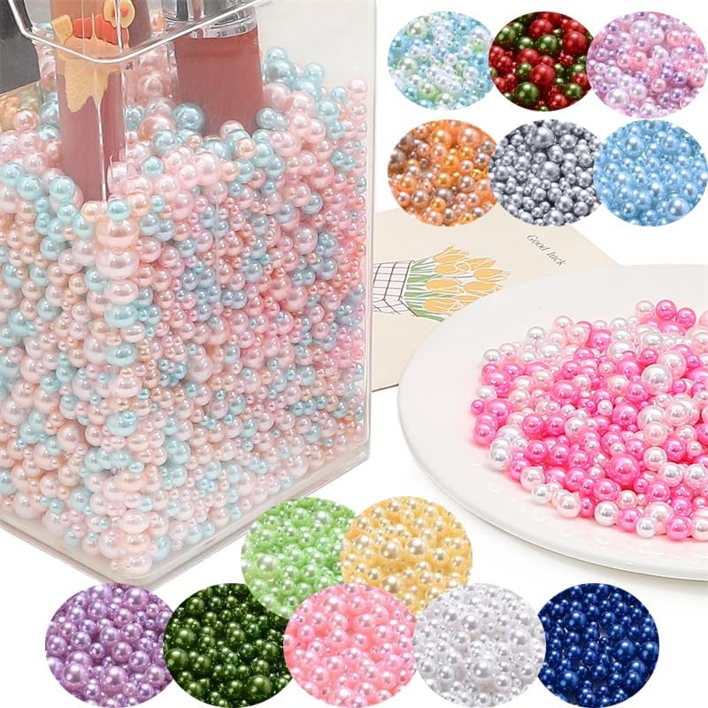 1000PCS No Hole Pearls, 3-8MM White Round Beads for Crafts No Hole, Faux Makeup Pearls Beads for Nail Face Art, Vase Fillers, Table Scatter, Wedding, Birthday Party Decoration