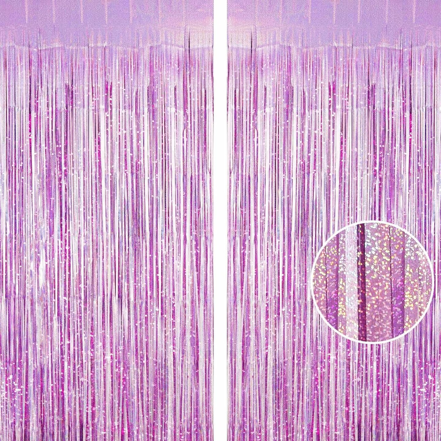 Light Purple Fringe Curtain Backdrop, 2 Pack Tinsel Foil Fringe Curtains Party Decorations Streamers, Xmas Light Purple Metallic Glitter Backdrop for Birthday Wedding Bridal Shower Photo Booth
