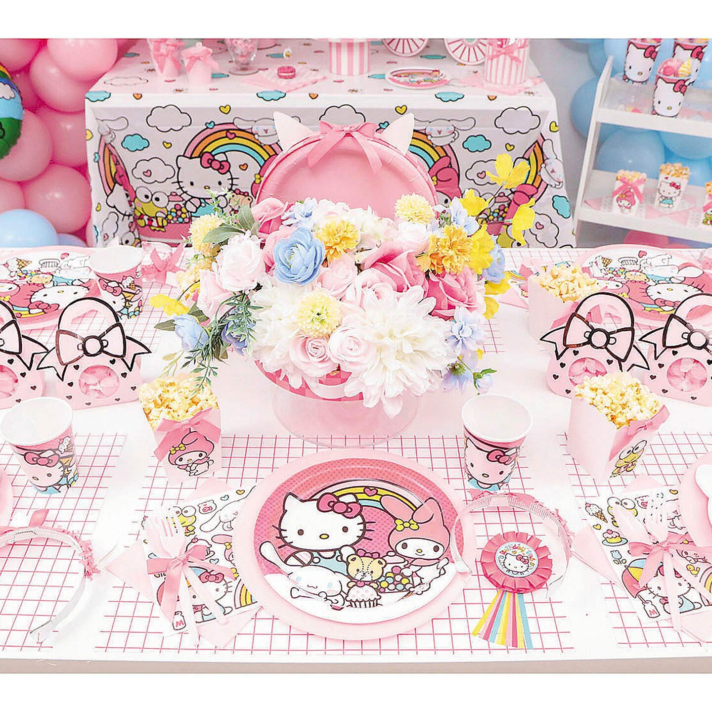 8 Count Hello Kitty Paper Dinner Plates Birthday Party Supplies for Girls Pink Rainbow Theme 9"