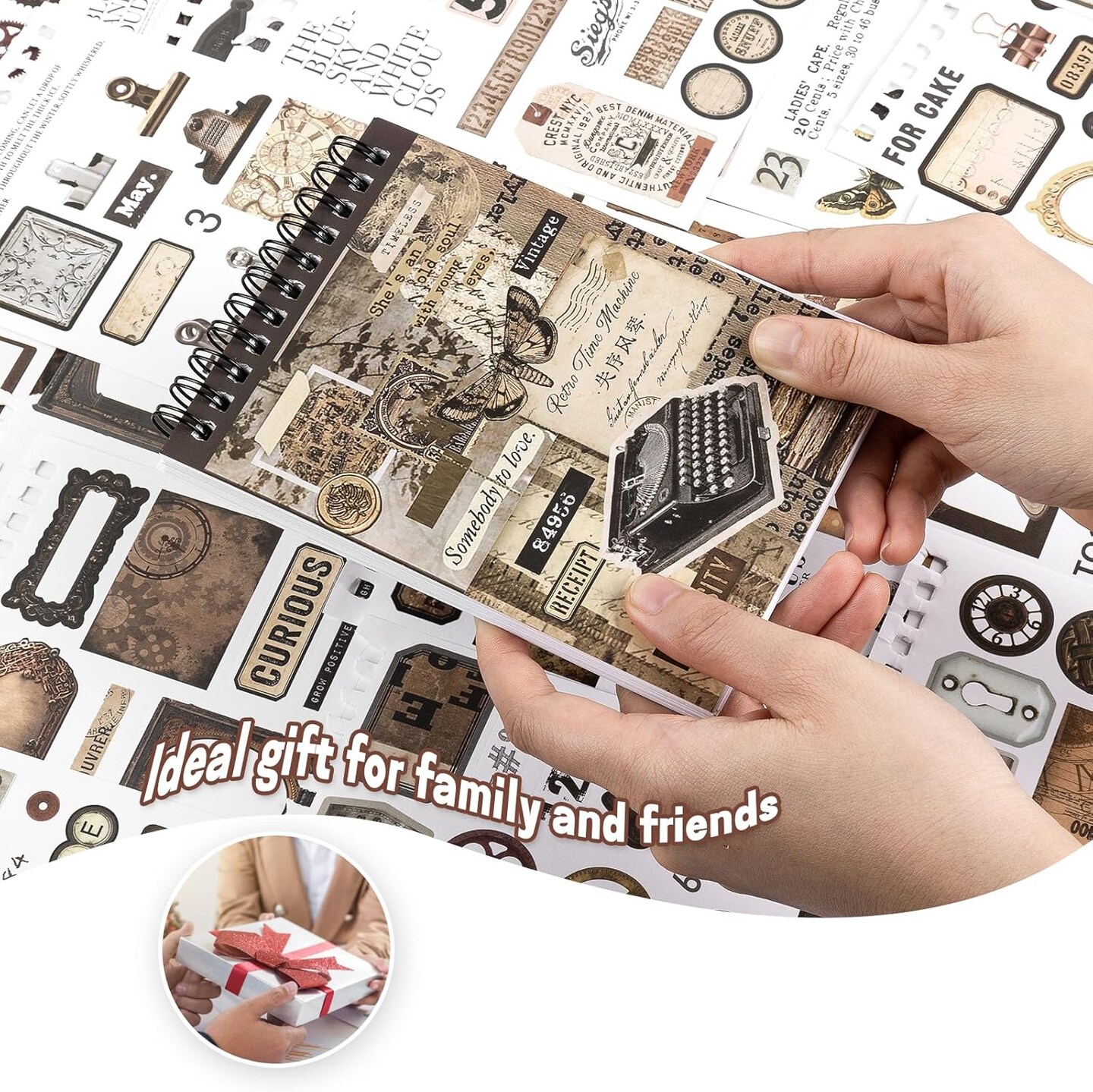 595PCS - 50 Sheets Vintage Sticker (Antique) 5.9 x 4.3 x 0.4 inches