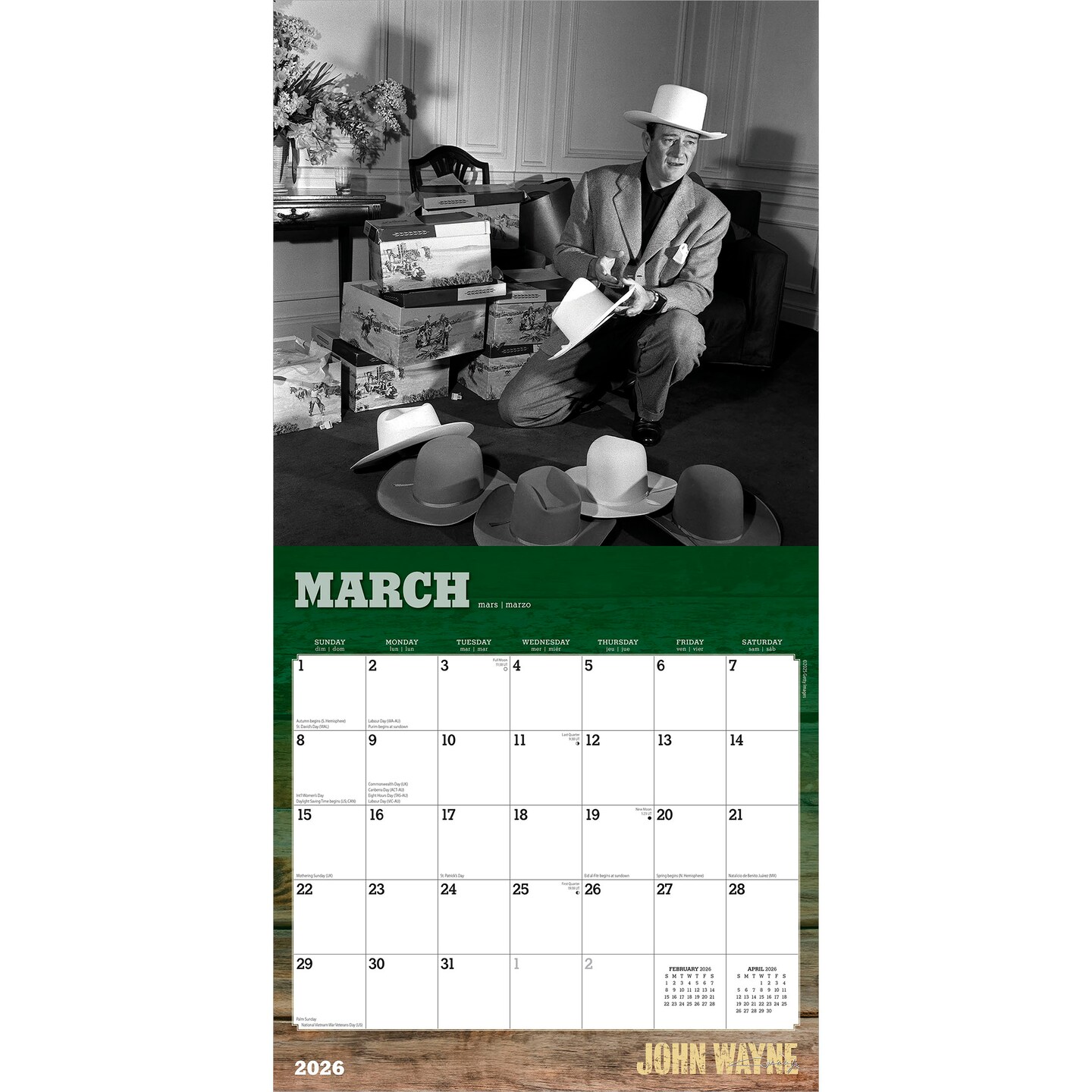 John Wayne OFFICIAL | 2026 12 x 24 Inch (Hanging) Monthly Square Wall Calendar | Foil Stamped Cover | Plastic-Free | BrownTrout | USA American Actor Celebrity Duke