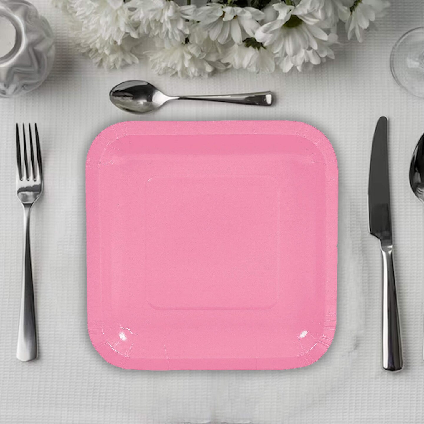 24 Count Pink Square Paper Dessert Plates Disposable Plates for Birthday or Shower 7"
