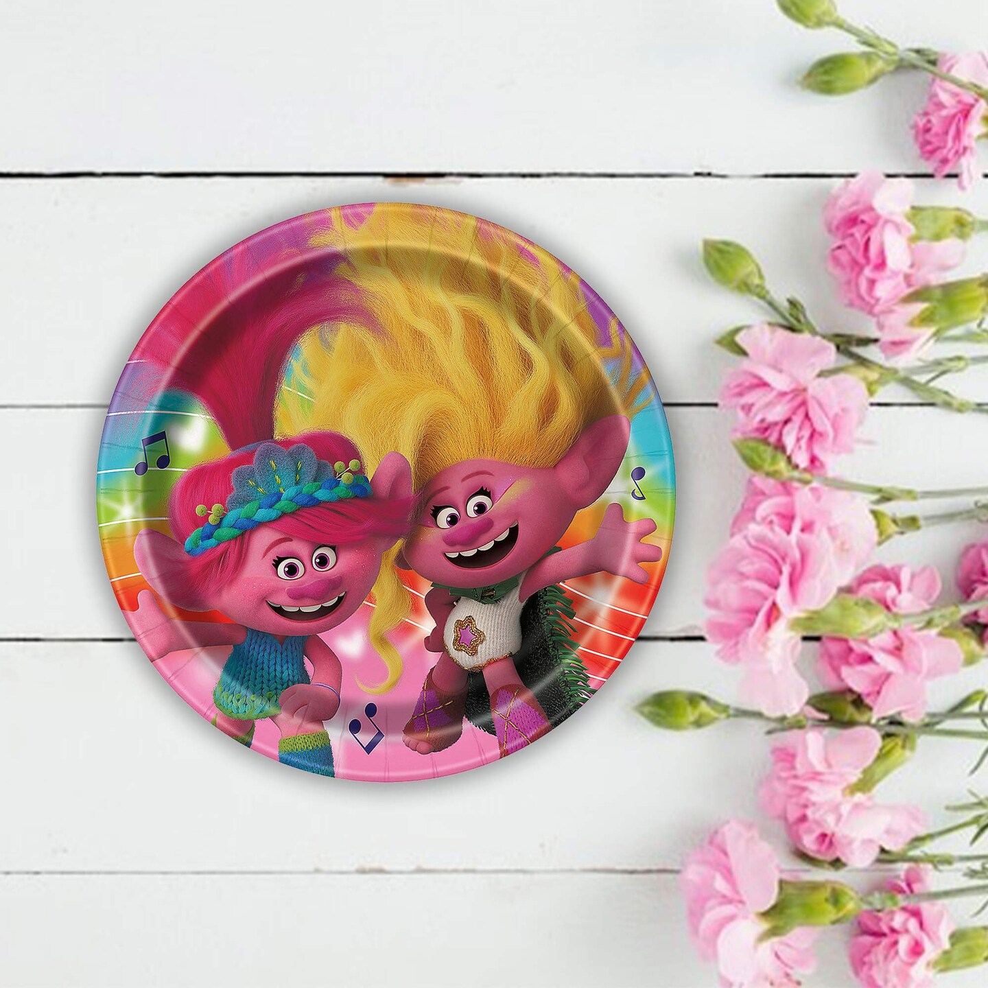 8 Count Trolls Paper Dinner Plates for Birthday Party Supplies and Kids Celebration Use 9 Inch