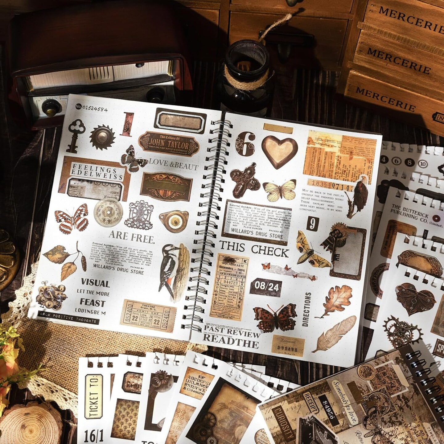 595PCS - 50 Sheets Vintage Sticker (Antique) 5.9 x 4.3 x 0.4 inches