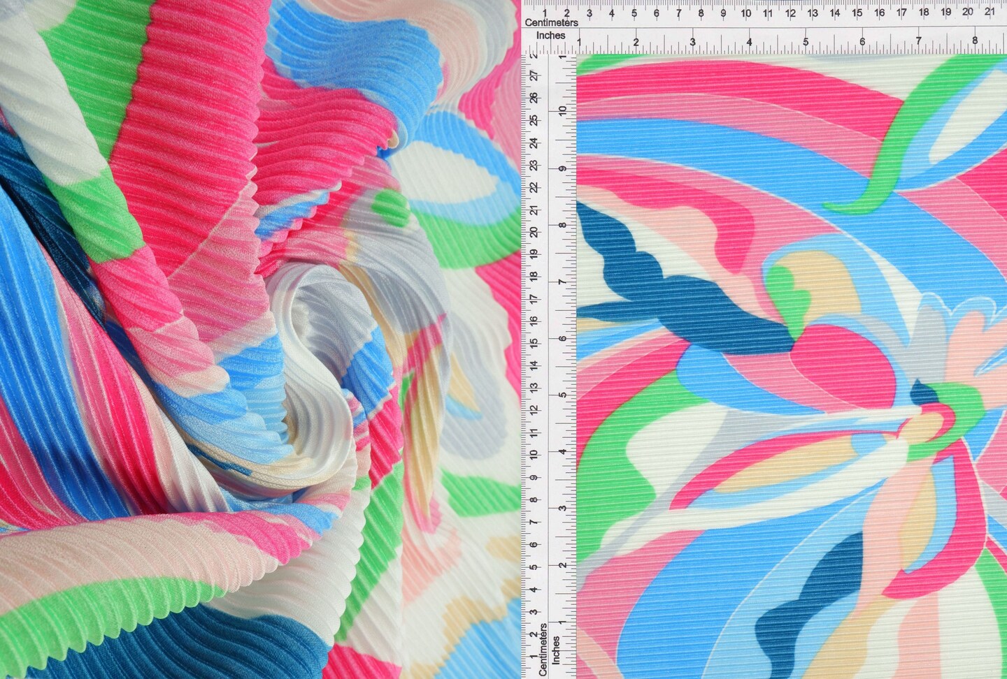 1 Yard Bodre Pleated Pucci Floral Knit Fabric 58/59″ Wide 100% Polyester Fuchsia Multi Color