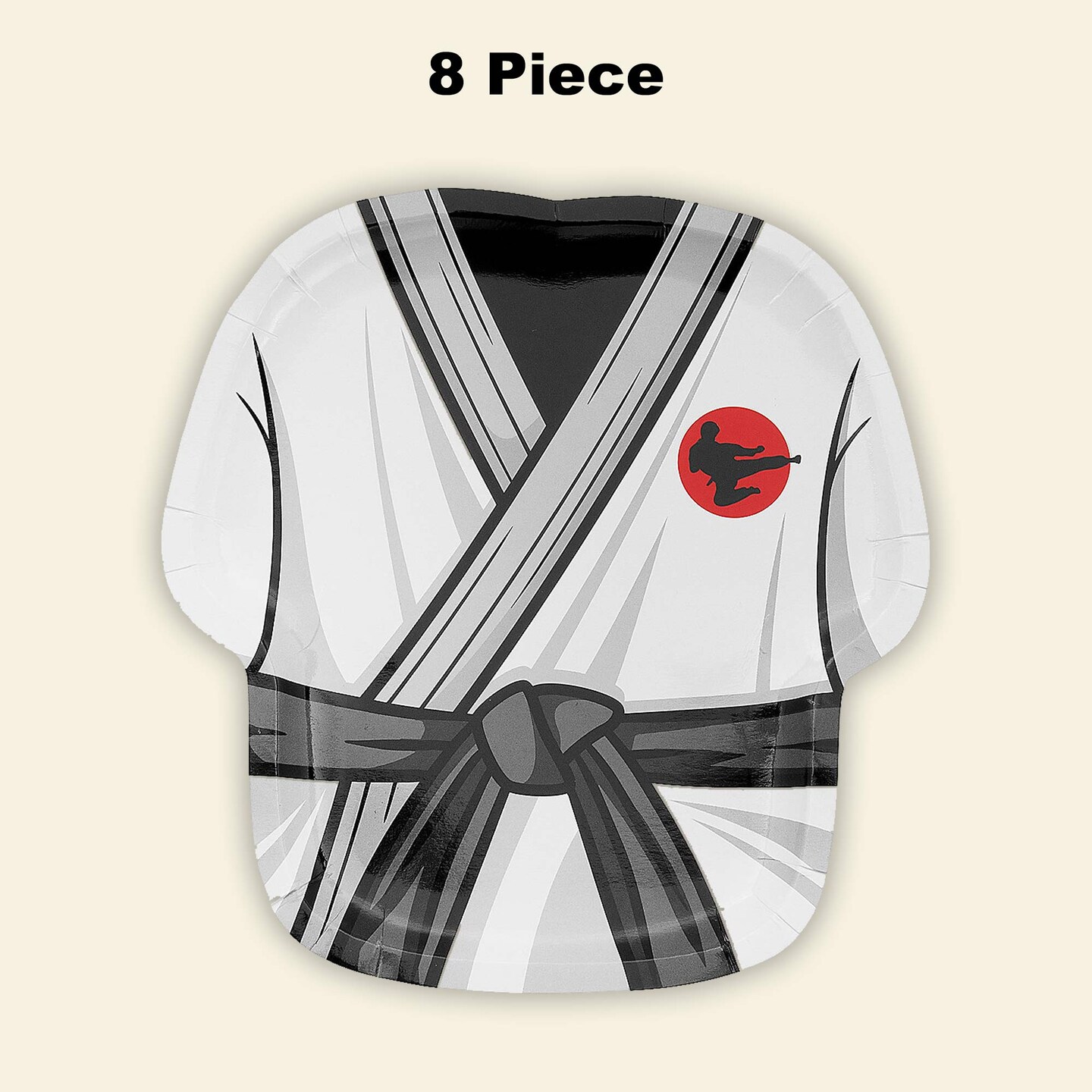 8 Count Karate Gi Shaped Paper Plates for Martial Arts Birthday or Promotion Party 10.75"