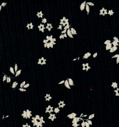 1 Yard Black Yummy Rib Ditsy Floral Knit Fabric 170 GSM, 58/60″ Wide Polyester Spandex Blend