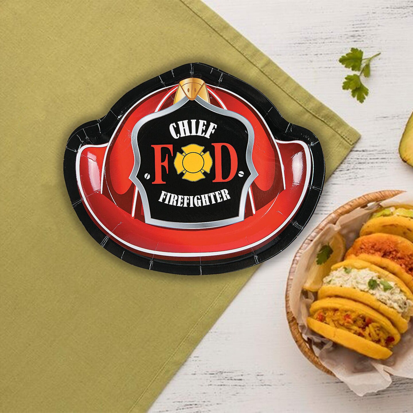 8 Count Firefighter Fireman Hat Paper Dessert Plates 7 Inch Disposable Birthday Party Supplies