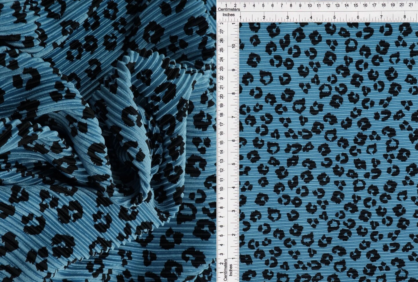 1 Yard Denim Vintage Animal Print Bodre Interlock Pleated Fabric 58/59 Inches Wide