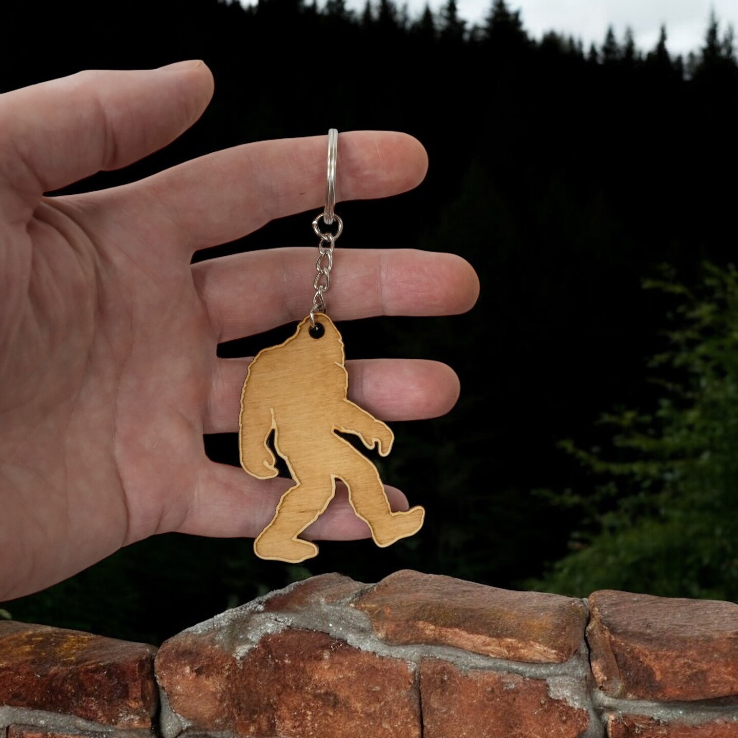 Keychain - Bigfoot Sasquatch  - Birch wood