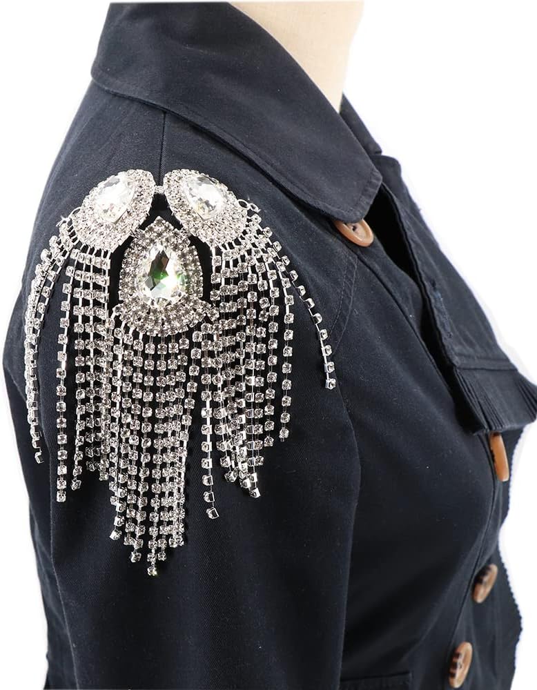 Crystal Fringe Shoulder Epaulette Rhinestones Appliques Stitch Patches