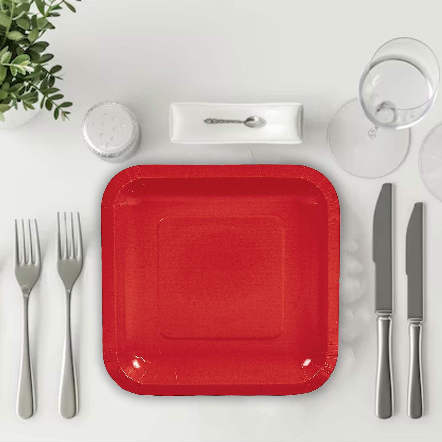 24 Count Red Square Paper Dessert Plates Bold Disposable Plates for Party Supplies 7"