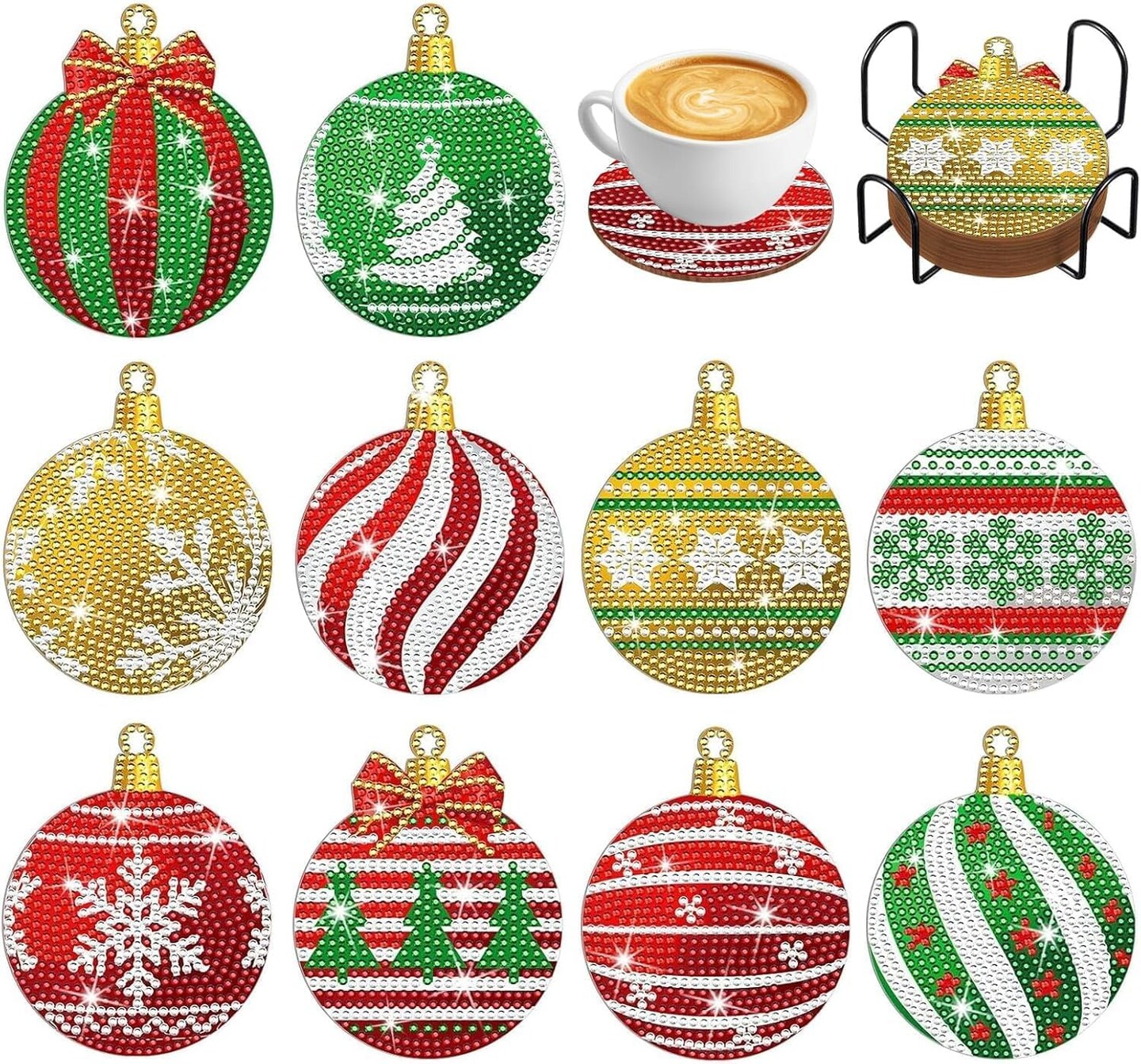 10pcs Christmas Diamond Art Coasters Kit, 5D Christmas Diamond Painting Kits