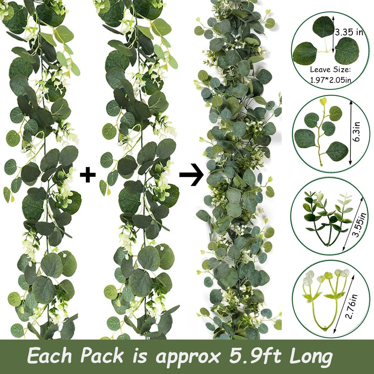 2 Pack 5.9FT Faux Eucalyptus Garland &#x2013; Greenery for Wedding &#x26; Home Decor