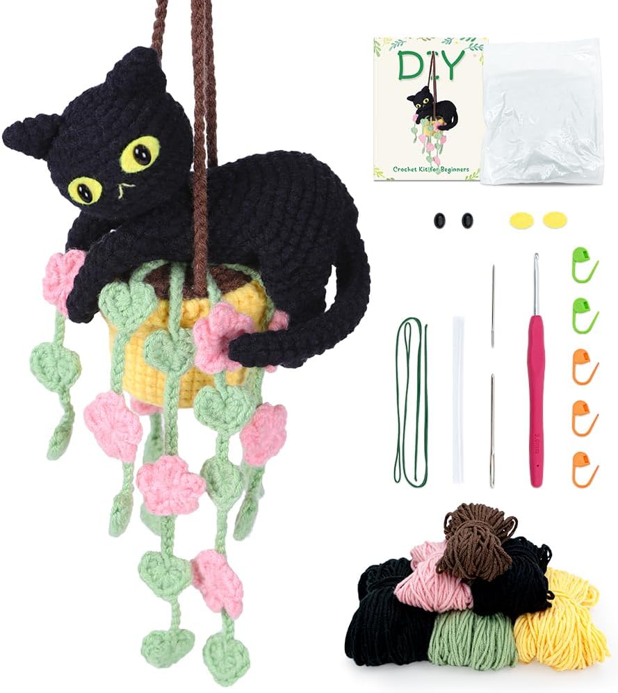 Crochet Kit for Beginners (Hanging Black Cat)
