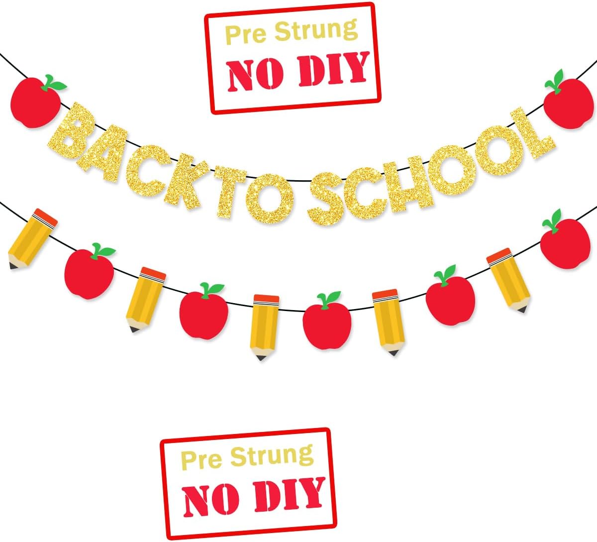 Pre-Strung Welcome Back to School Decorations Banner Gold Glitter