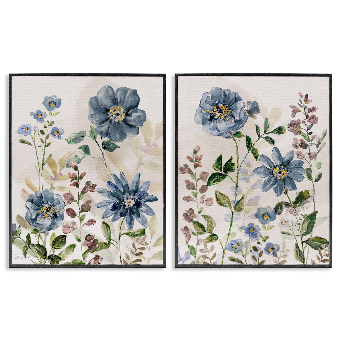 Stupell Industries Blushing Blue Flowers 2pc Framed Giclee Set By Sally Swatland