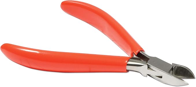 The Beadsmith Platinum Series German Bent Chain Nose Pliers, with polished steel head, red PVC comfort grip handle and double-leaf spring, tool for jewelry making