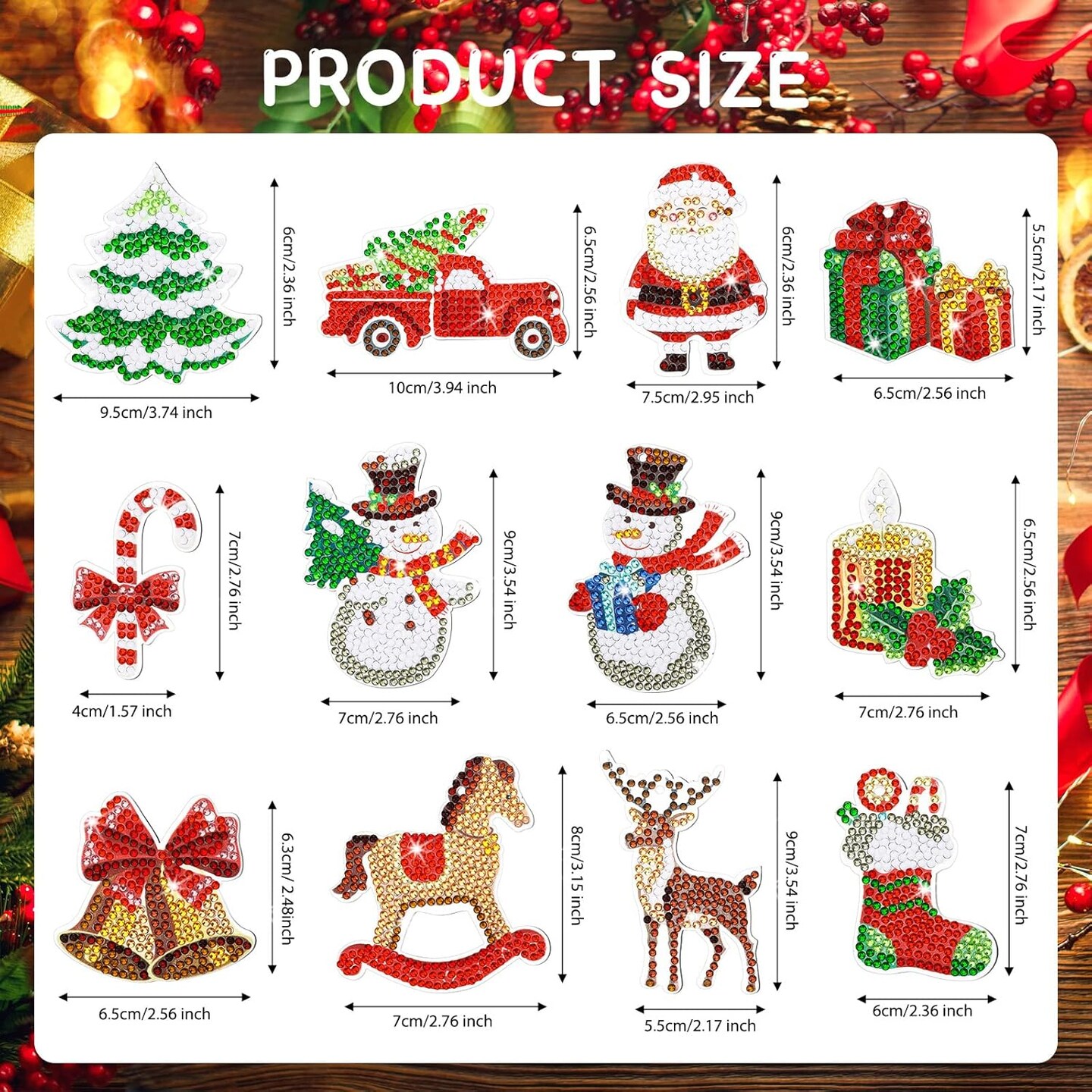 12 Pieces Christmas Diamond Painting Kits 5D DIY Diamond Painting (Classic Style)
