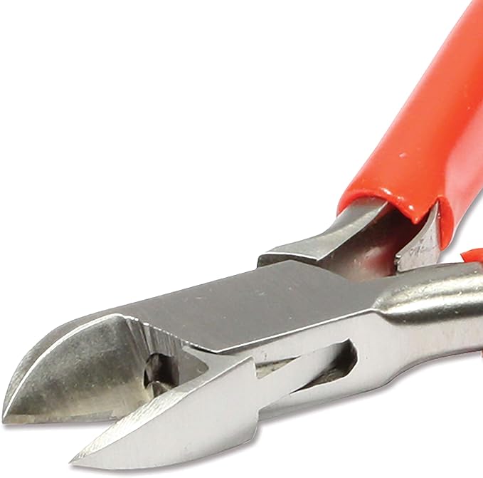 The Beadsmith Platinum Series German Bent Chain Nose Pliers, with polished steel head, red PVC comfort grip handle and double-leaf spring, tool for jewelry making