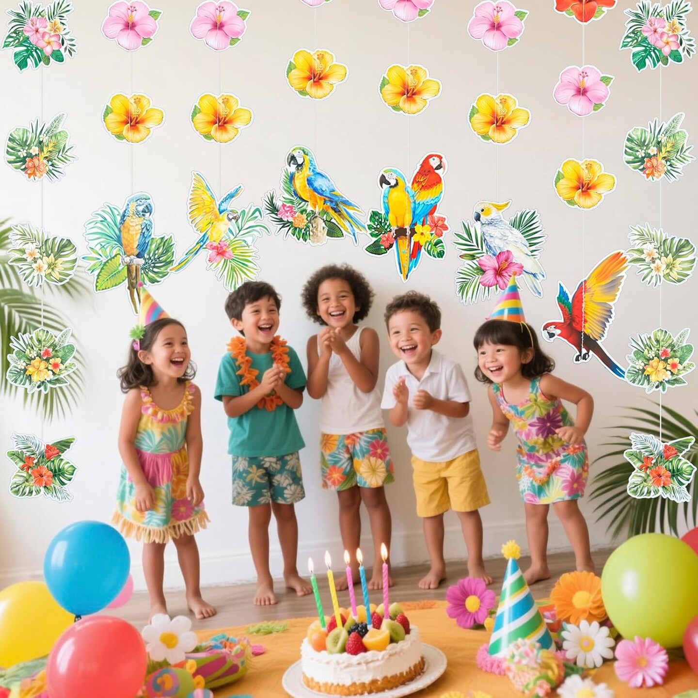 Hawaii Tropical Parrot Flower Hanging Garland - 8 Strings Luau Party Decorations