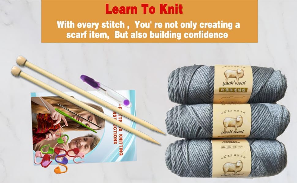 Knitting Kit for Beginners Adults &#x26; Kids (Gray)
