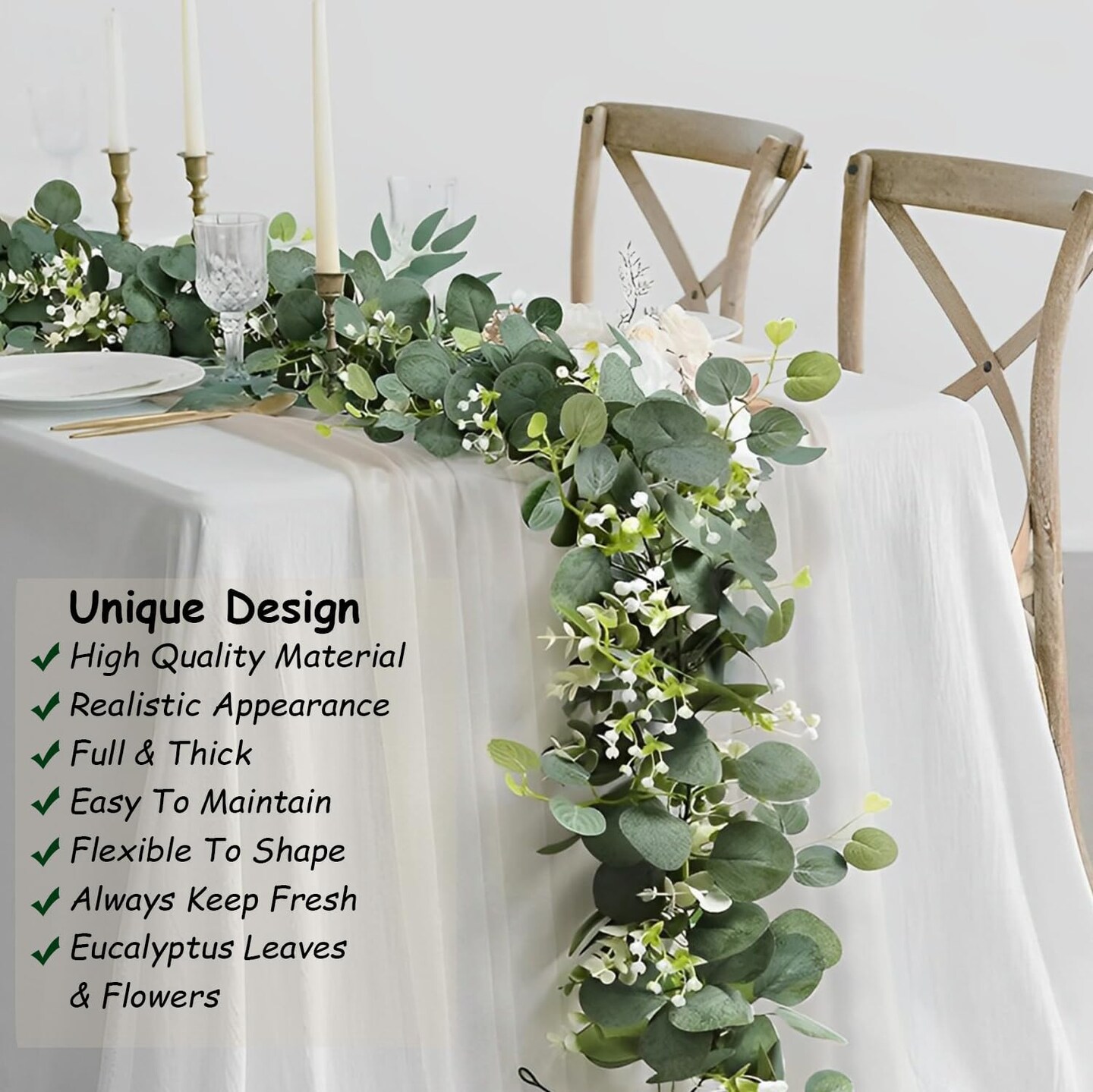 2 Pack 5.9FT Faux Eucalyptus Garland &#x2013; Greenery for Wedding &#x26; Home Decor
