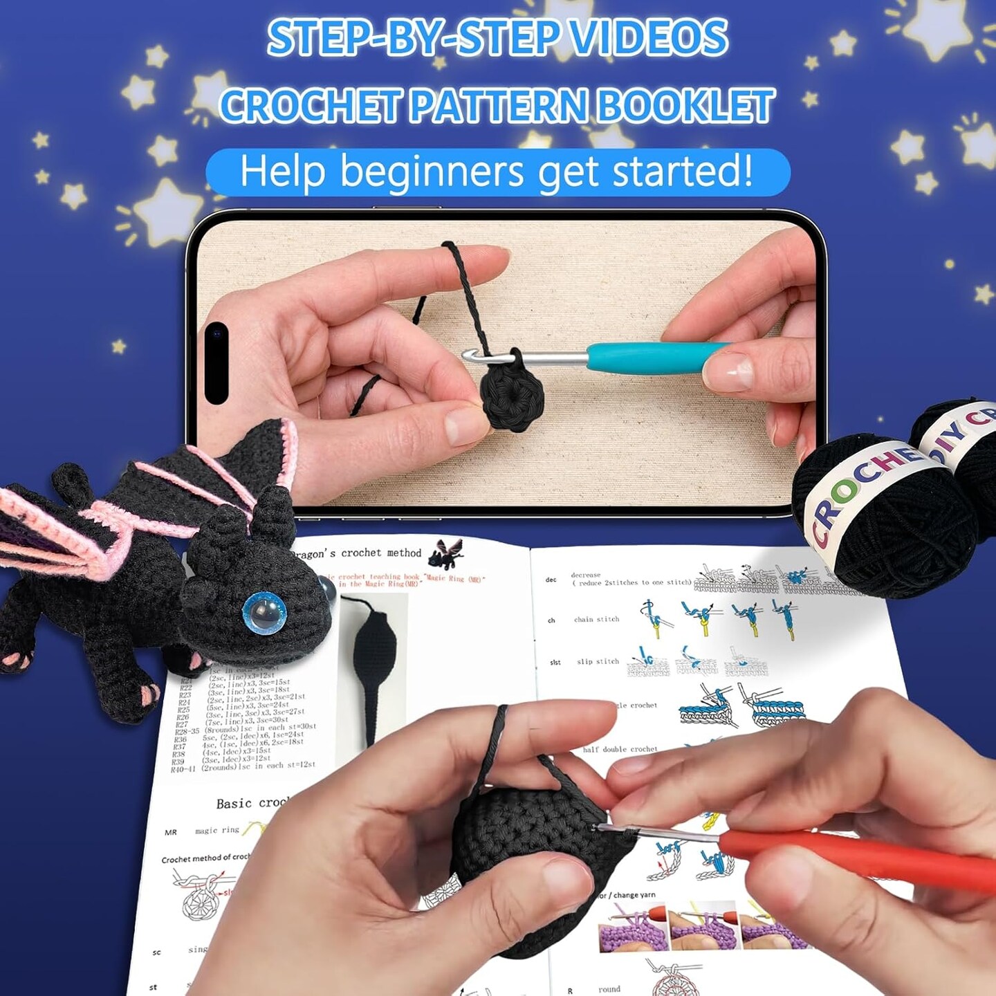 Crochet Kit for Beginners - Crochet Dragon Animals