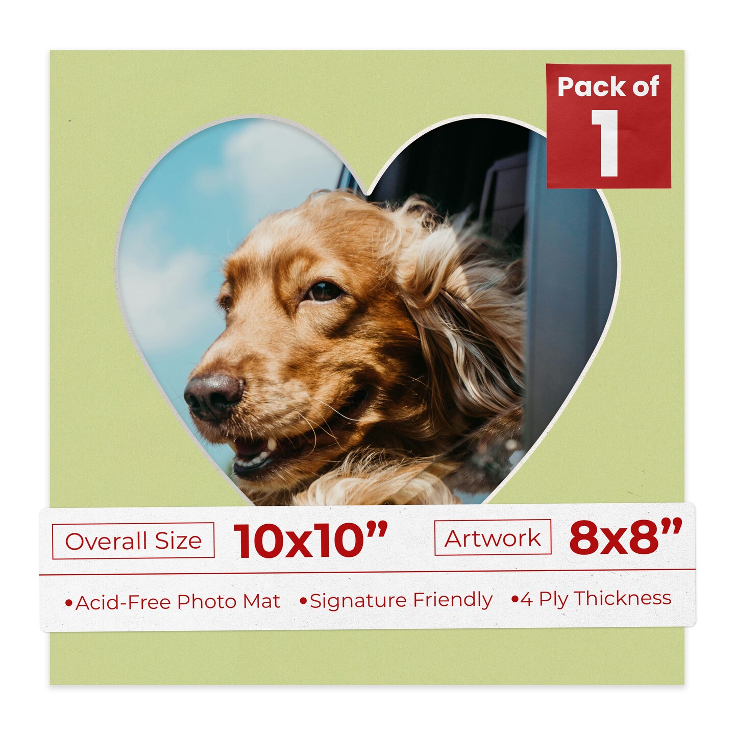 Pistachio Green Mat Board for 10x10 Frames - Heart Opening for 8x8 Photos