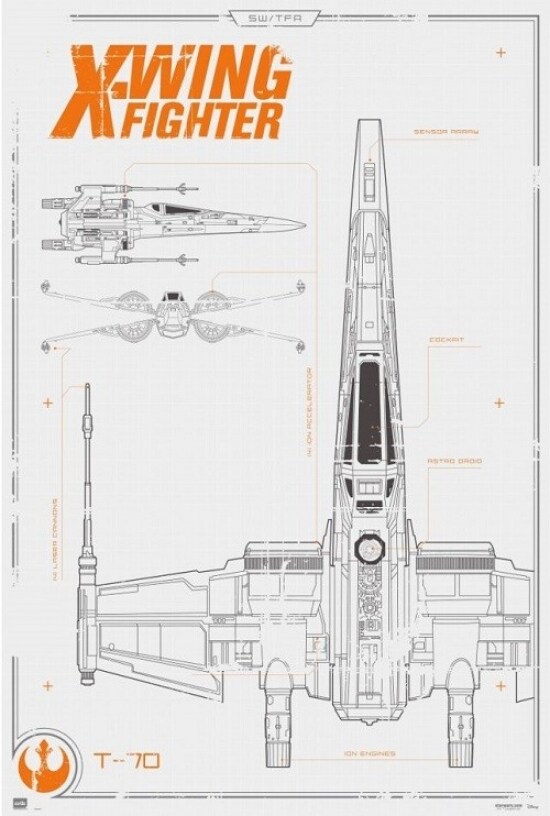 Star Wars X-Wing Blueprint Poster Print, Color: Multicolor, Size
