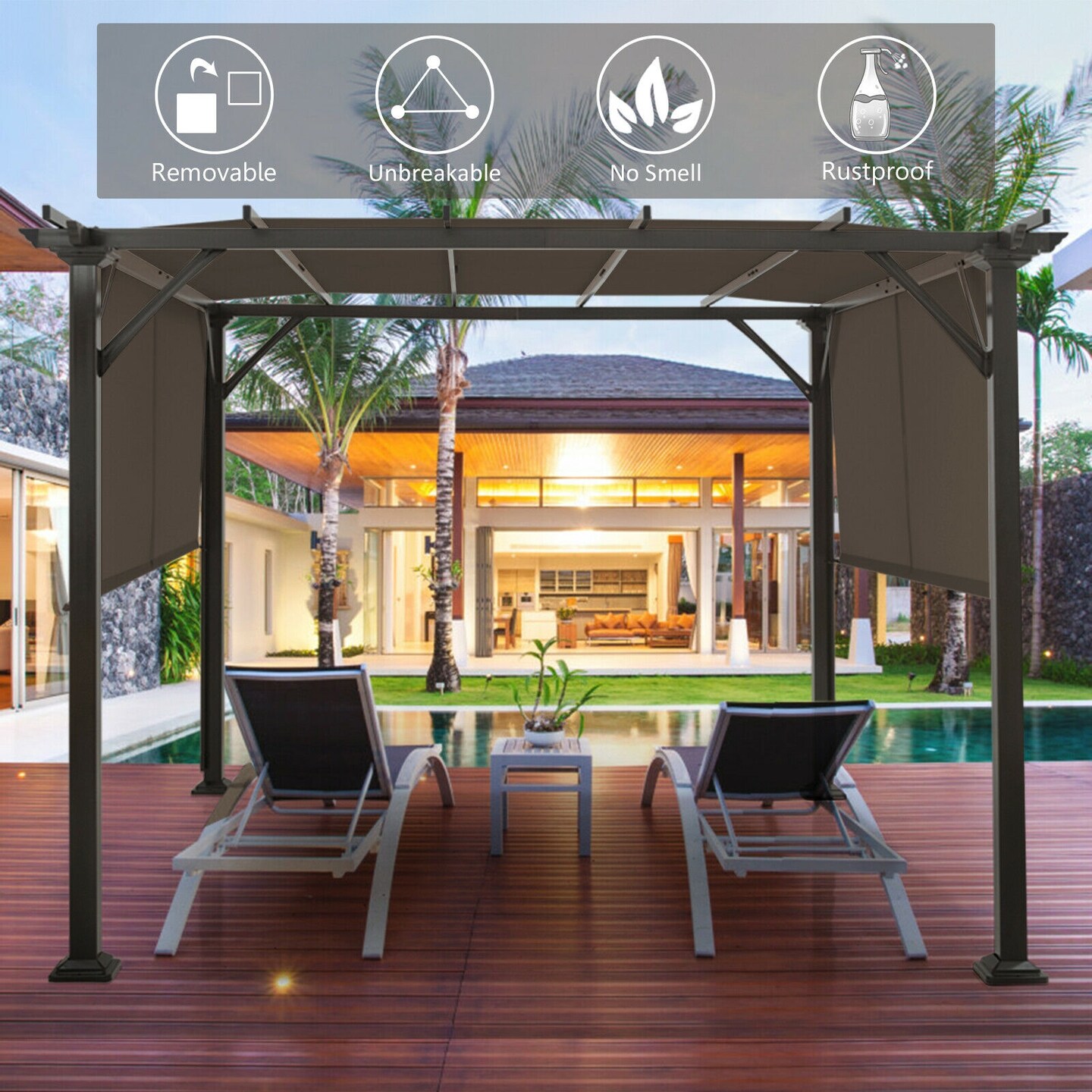 Brown Polyester Gazebo Canopy Cover 16'x4' Weather-Resistant 2-Piece Set