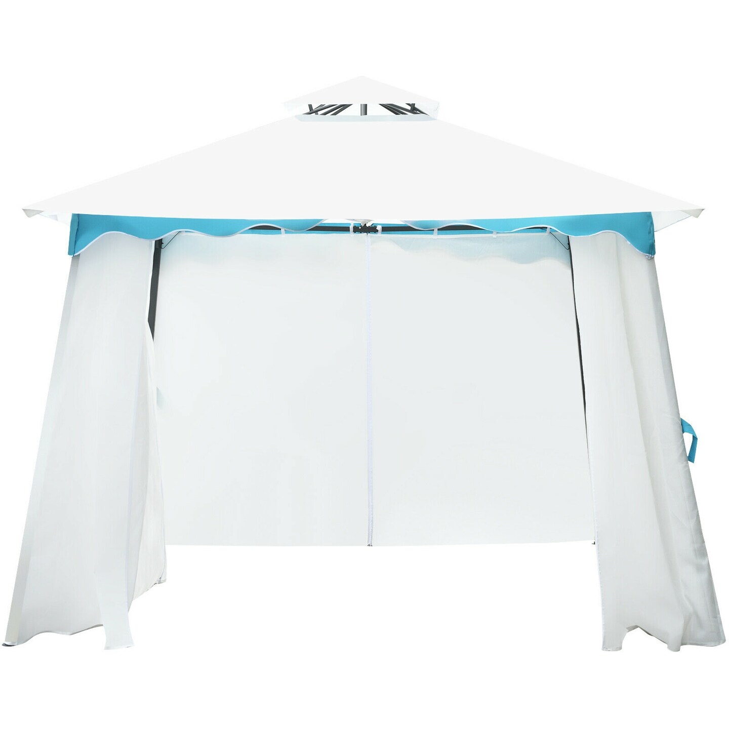 White-Blue Steel Frame Canopy Tent with Polyester Fabric 2-Tier Outdoor