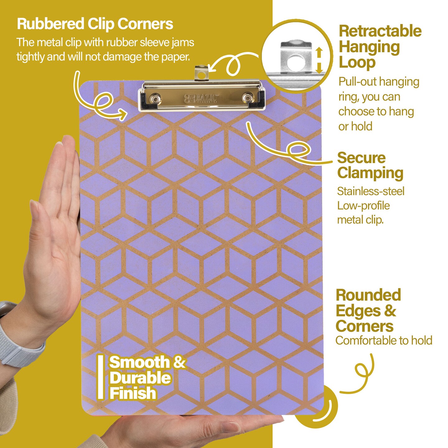 BAZIC Hardboard Clipboard Standard Size Retro w/ Low Profile Clip