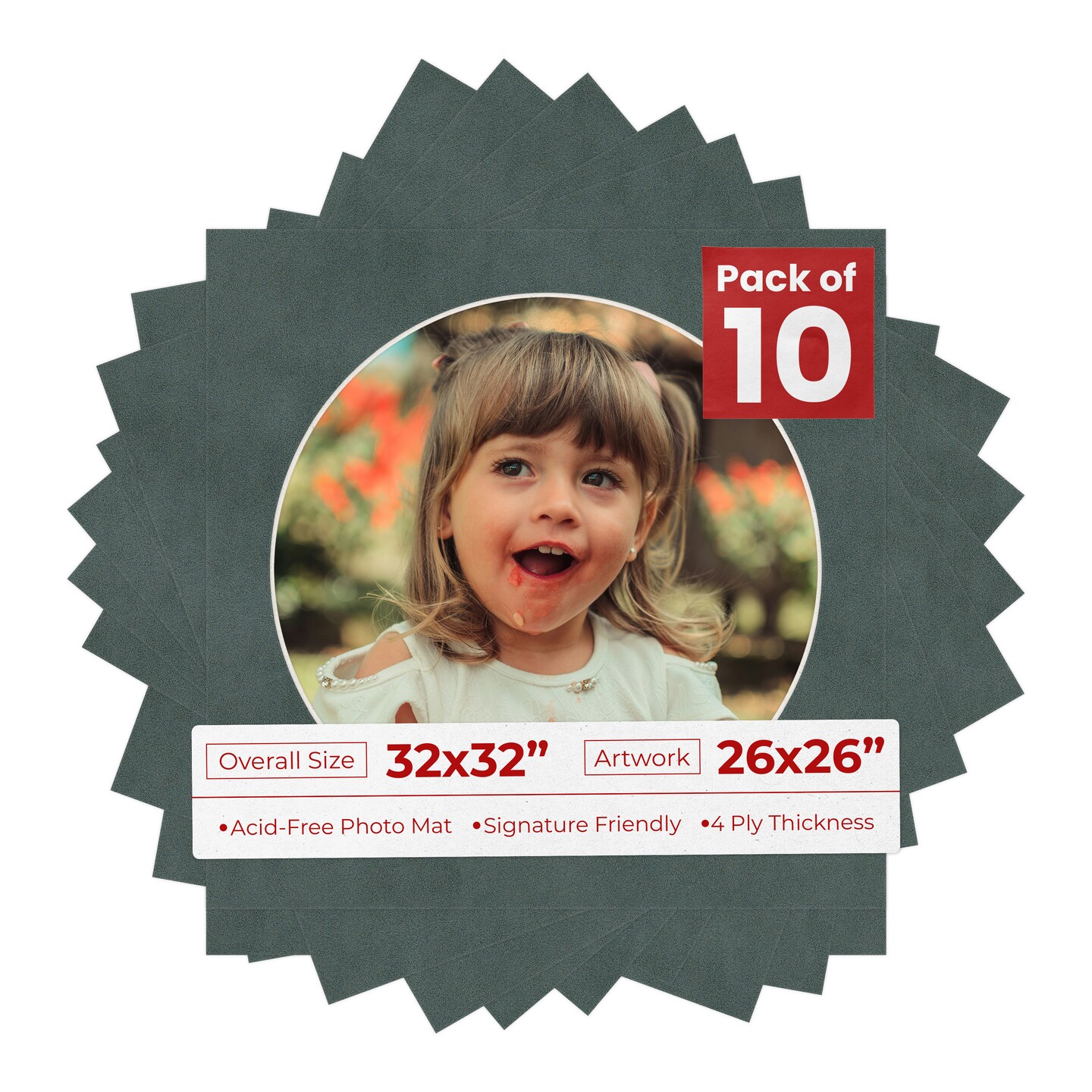 Dark Grey Suede Mat Board for 32x32 Frames - Circle Opening for 26x26 Photos