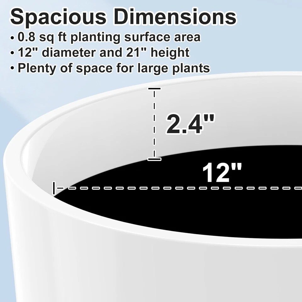 Set of 2 Tall Resin Planters 21" Large Round Flower Pots for Indoor & Outdoor Use