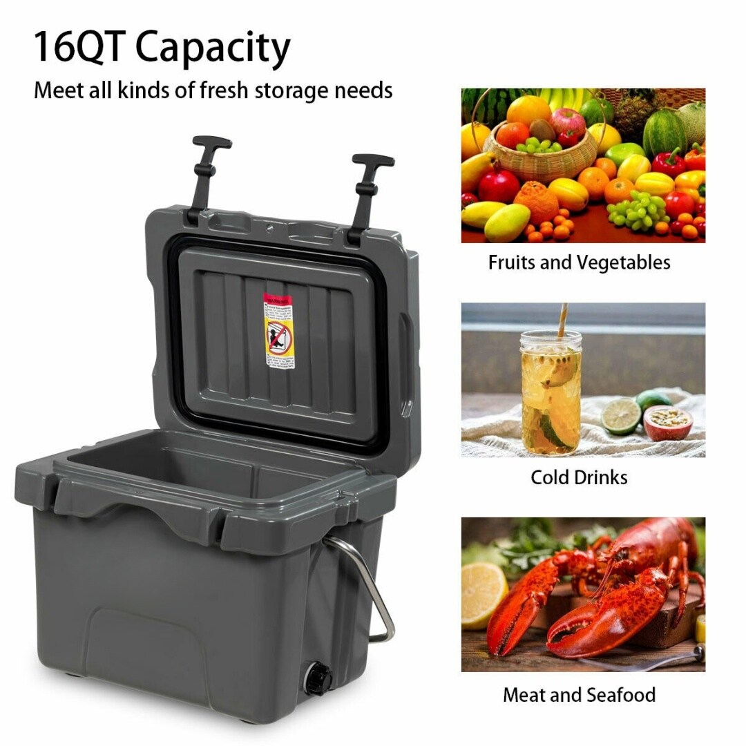 Portable 16 Quart Insulated Cooler 24 Can Capacity with Cup Holders