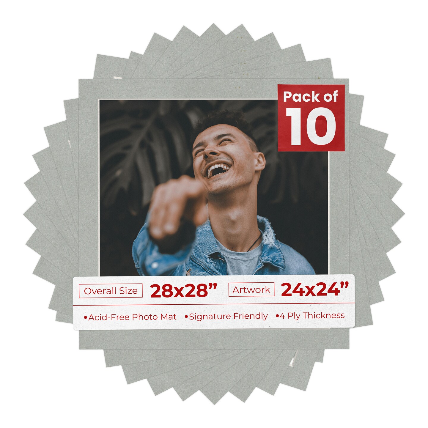 Light Grey Suede Mat Board for 28x28 Frames - Fits 24x24 Photos