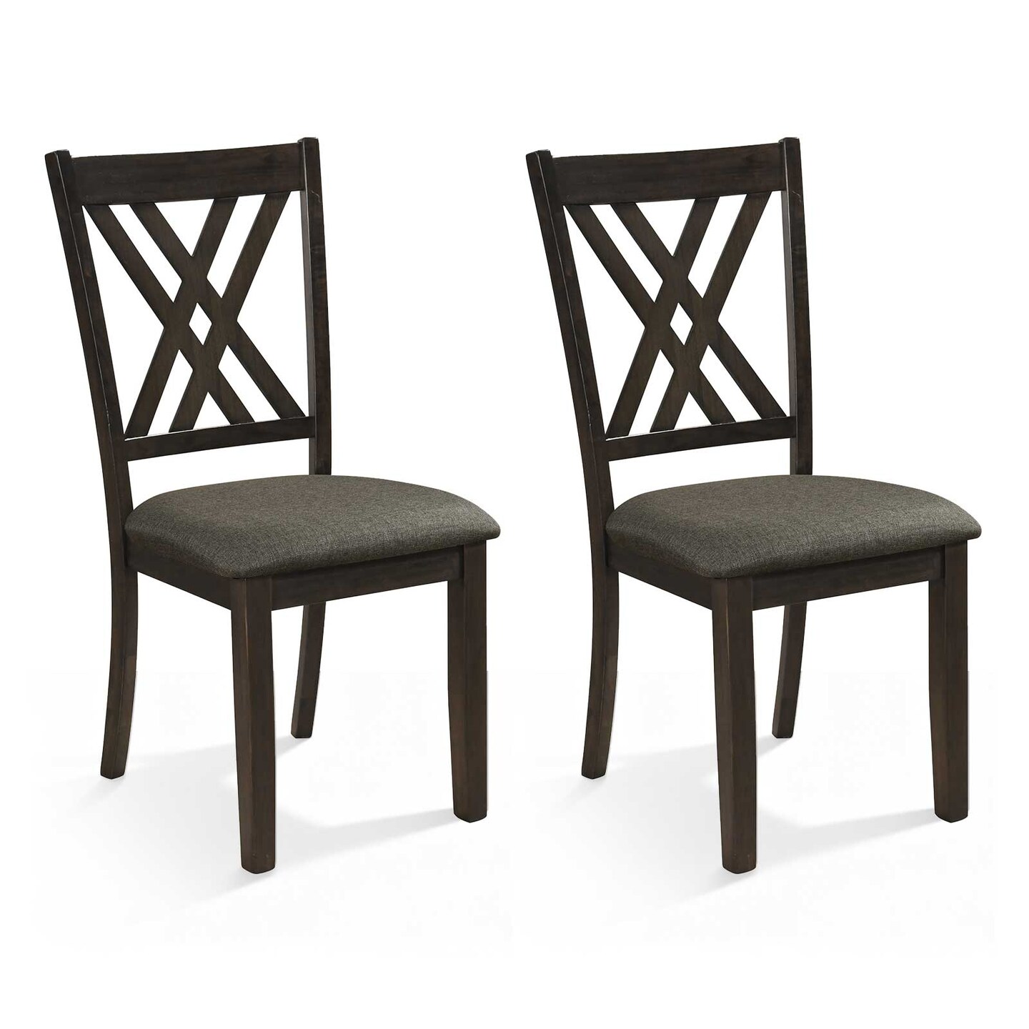 Wooden Dining Chairs Set of 2 Cushioned Linen Seat High Back Kitchen Chairs